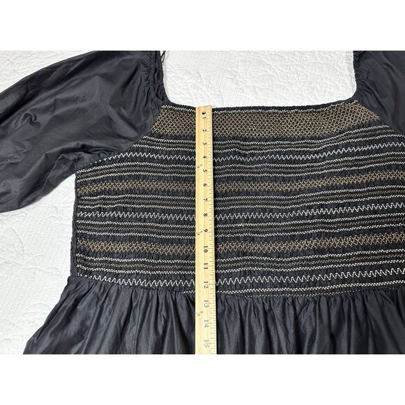 NWOT Old Navy 4X Puff Sleeve Midi Dress Black Smocked with Pockets - Picture 9 of 13